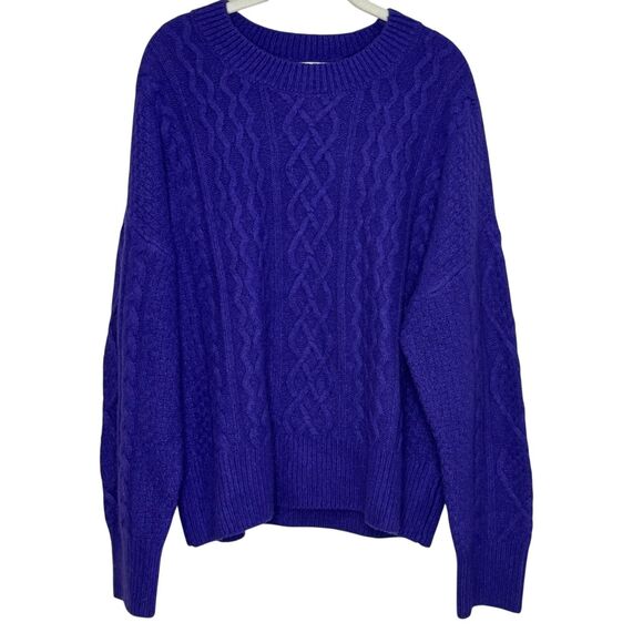 Favorite Daughter Sweater Womens Medium Purple Cable Merino Cashmere Crewneck - Picture 1 of 8